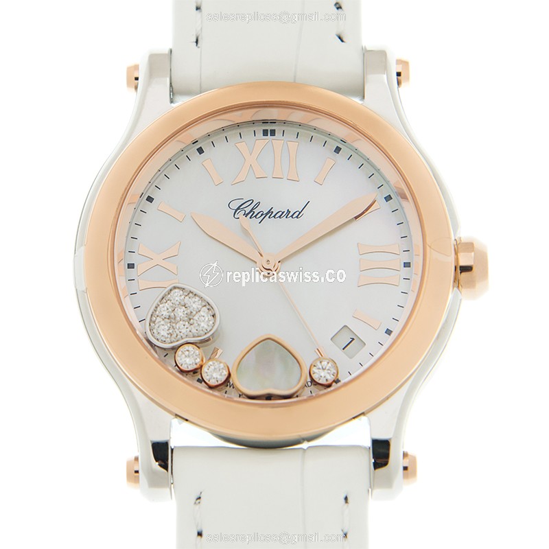 Chopard Happy Hearts Quartz - Rose Gold Case - White Dial - Alligator Strap - Luxury Replica HAPPY HEARTS Watch
